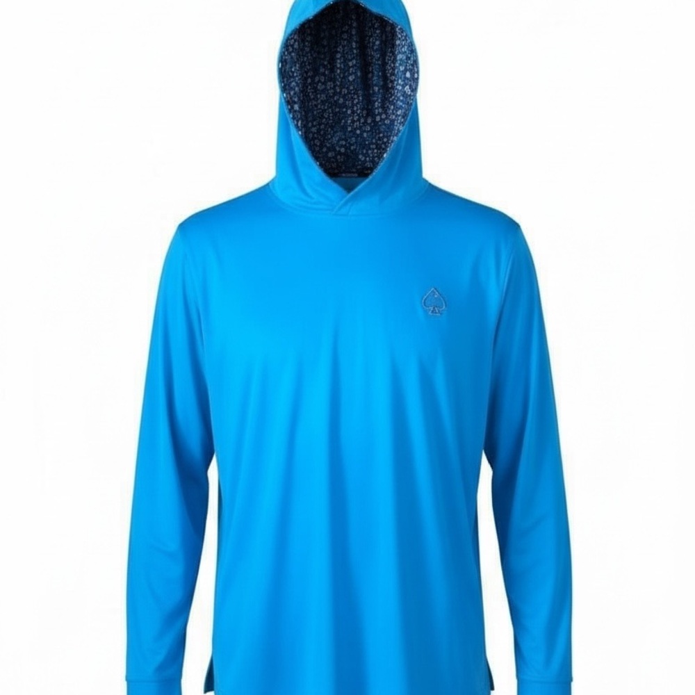 Pins & Aces Performance Golf Hoodie - Blue Hoodie with Floral hood